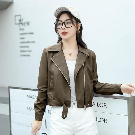 韩版短款皮衣外套女2023春秋新款西装领宽松水洗PU皮衣女 商品图0