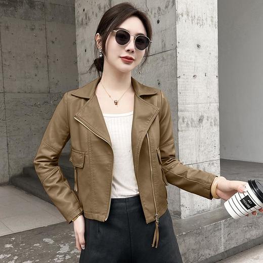 2023春秋新款短款皮衣外套女西装领韩版修身水洗PU皮衣女 商品图3