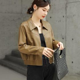 2023秋季新款短款皮衣外套女韩版休闲宽松水洗PU皮夹克