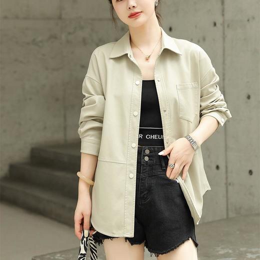 韩版中长款皮衣外套女2023秋季新款翻领衬衫式皮夹克修身水洗PU皮 商品图0