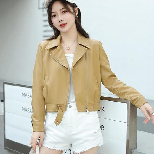 韩版短款皮衣外套女2023春秋新款西装领宽松水洗PU皮衣女 商品图1