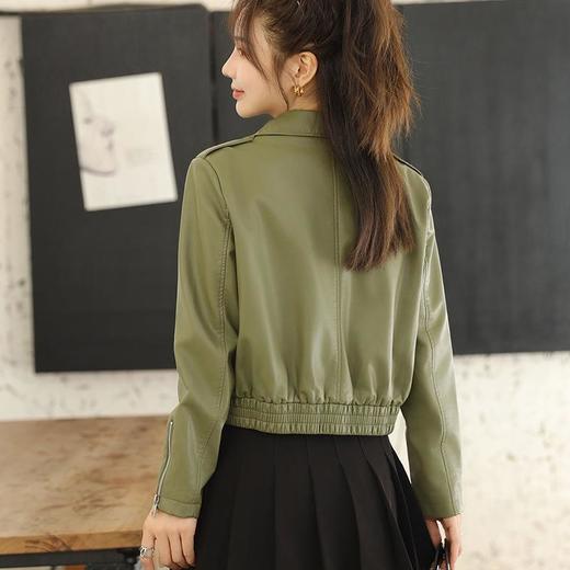 2023秋季新款短款皮衣外套女韩版翻领水洗蛋白皮修身皮夹克 商品图1