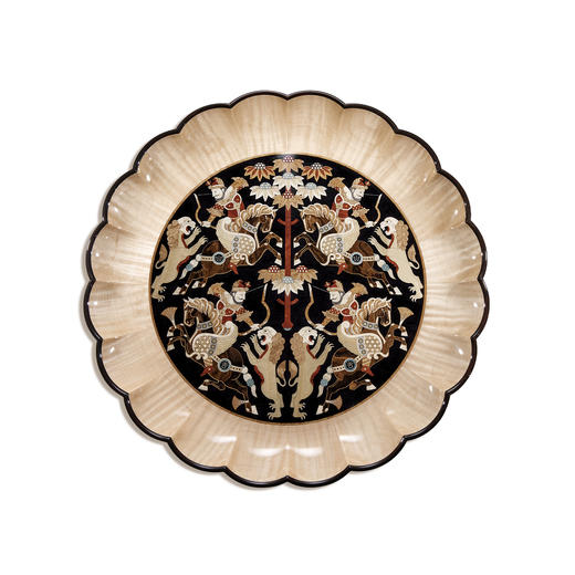 “胡人猎狮”主题木镶嵌赏盘 商品图0