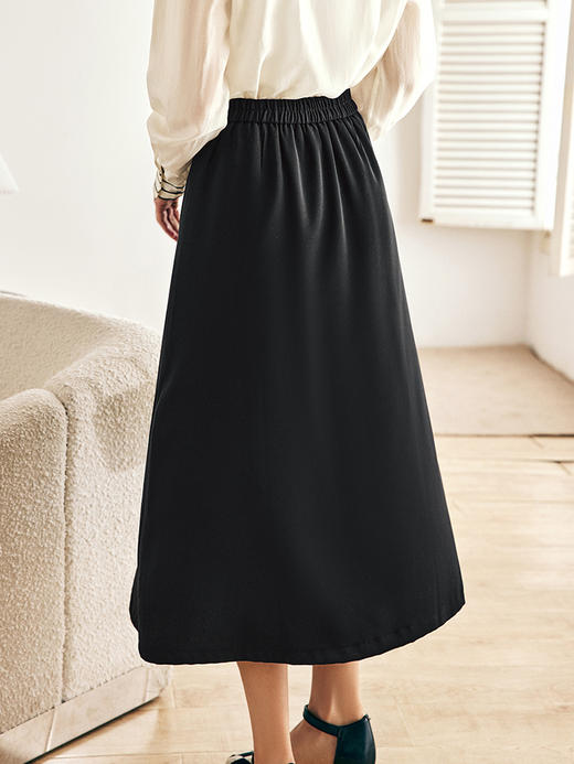 OLrain欧芮儿法式黑色半身裙女秋冬2022年新款高腰显瘦A字大摆裙 商品图2