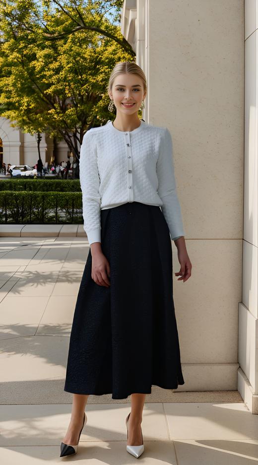 提花高腰中式盘扣伞裙 商品图1