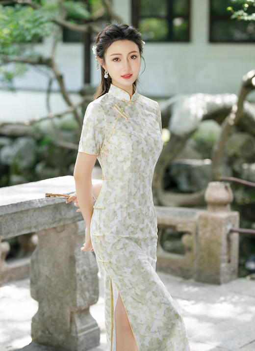 素雅复古，碎花棉麻旗袍改良新款连衣裙中长款年轻日常收腰茶服GT-0853 商品图1