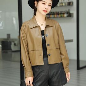 2023秋季新款皮衣外套女韩版短款翻领水洗PU皮衣修身皮夹克