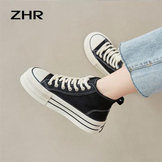 ZHR高帮帆布鞋女鞋2023秋季新款鞋子ins百搭小白鞋厚底百搭板鞋女 商品图5