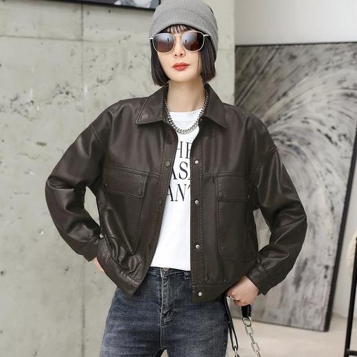 韩版短款皮衣外套女2023春季新款翻领皮夹克休闲水洗PU皮衣女 商品图1