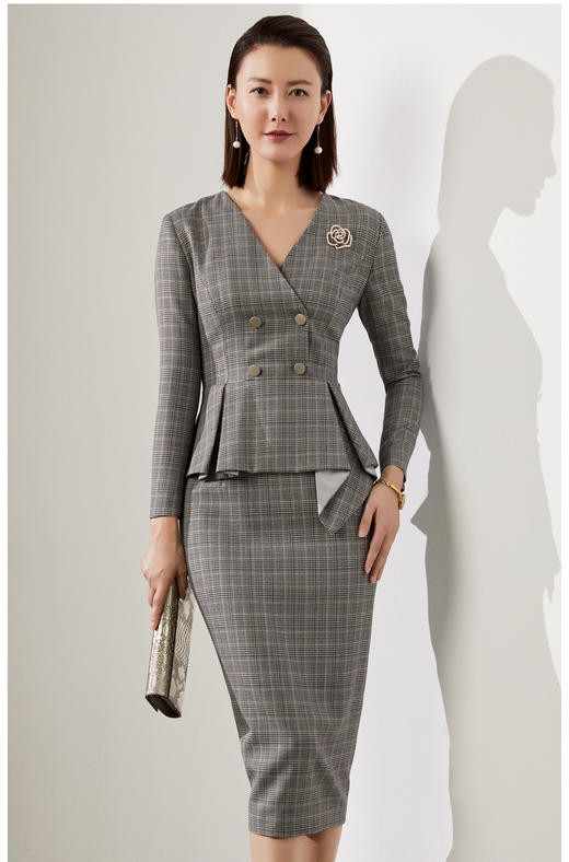 闪闪威尔士亲王格 J20384606A 颈袖添香季新款时尚修身气质中长款包臀显瘦女士连衣裙 立体 显瘦 修身 商品图1