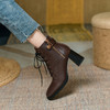 粗跟方头前系带侧拉链，短筒马丁靴韩版复古高跟短靴PS421A 商品缩略图1