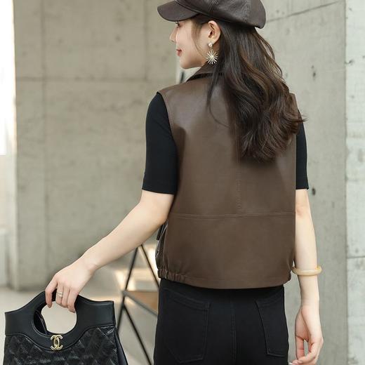 韩版短款皮衣马甲外套女2023秋季新款西装领皮马夹宽松水洗PU皮衣 商品图3