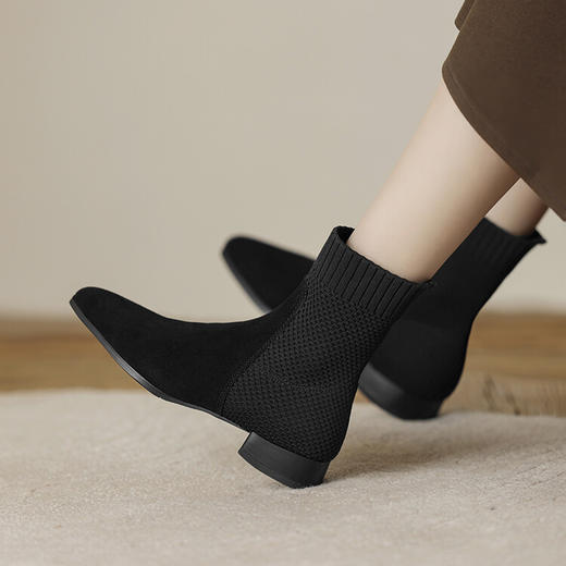 针织拼接显瘦靴，秋冬新款裸靴HBP-3807A 商品图3