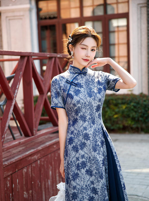 仿丝改良旗袍日常可穿素雅时尚减龄修身显瘦遮肚收腰连衣裙TY-002 商品图4