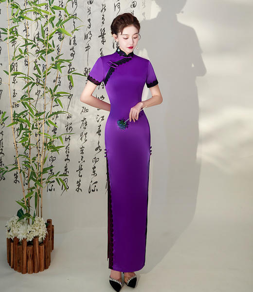 XYG9011走秀旗袍礼仪旗袍长款夏秋季演出走秀舞台表演大码宴会年会表演 商品图0