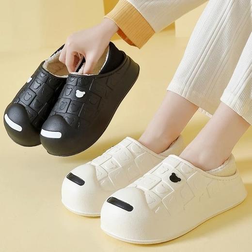 卡通防水棉拖鞋女款团购包跟室内家居保暖毛绒月子鞋冬外出包头拖 商品图2