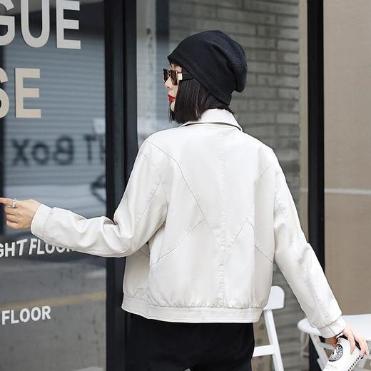 韩版短款皮衣外套女2023秋季新款翻领宽松休闲水洗皮衣女 商品图3