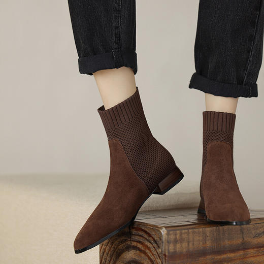针织拼接显瘦靴，秋冬新款裸靴HBP-3807A 商品图2