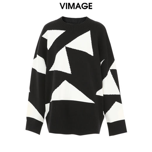VIMAGE纬漫纪冬季新款撞色显瘦百搭基础简约针织衫V2001613 商品图5