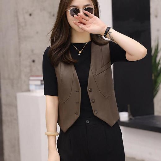 韩版短款皮衣马甲外套女2023秋季新款V领修身水洗蛋白皮马夹 商品图4