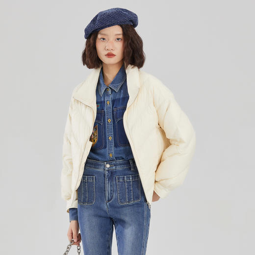 谜底立领短款羽绒服女2023冬新款纯色基础百搭鸭绒保暖239MY7311 商品图0