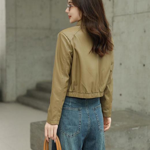 韩版短款皮衣外套女2023秋季新款翻领修身气质水洗PU皮衣女 商品图1