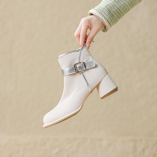 时尚优雅，提花丝绸羊皮乖萌短靴J-1008F 商品图1