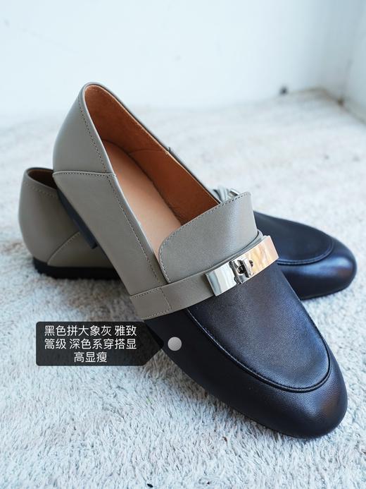 一眼篙级质感！篙端定制拼色一脚蹬乐福鞋——面皮小羊皮 细腻柔滑 低调DA牌轻奢感透气孔猪皮垫脚 透气耐磨舒适好走 平跟优雅知性 开车上班百搭舒适通勤 商品图4