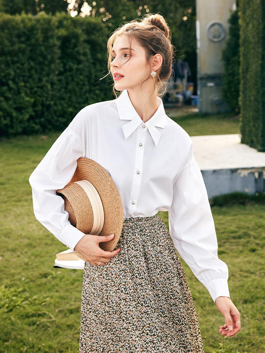 OLrain欧芮儿法式米白色衬衫女秋季2023年新款宽松灯笼袖温柔衬衣 商品图0