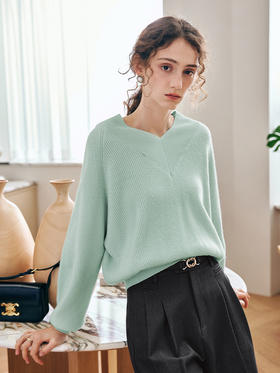 OLrain欧芮儿法式V领针织衫女秋季2023新款宽松慵懒灯笼袖套头衫