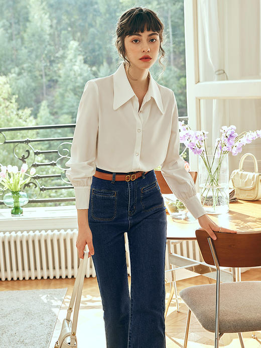 OLrain欧芮儿法式白色长袖衬衫女秋季2023新款气质通勤设计感衬衣 商品图0