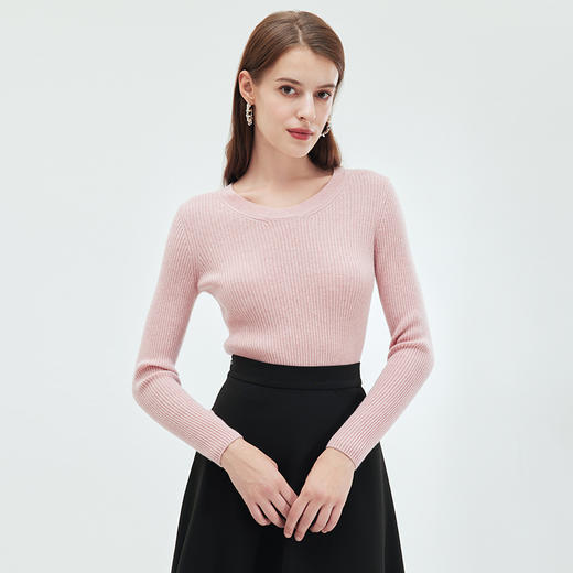 EITIE爱特爱简约大方圆领修身显瘦打底纯色羊毛针织衫秋季新款C2301226 商品图9