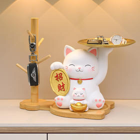 【喜迎吉祥如意❗️招财猫托盘收纳摆件】是家居的心动之选❗️招财福气绵延不绝；精巧摆件点缀玄关，喜迎吉祥如意；托盘收纳一应俱全，轻奢树脂工艺礼品钥匙玄关收纳乔迁桌面摆件新年礼盒年货礼盒