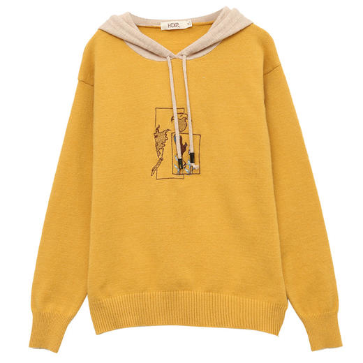 涂鸦刺绣拼色连帽针织衫，秋装新款复古宽松休闲套头上衣GYM-SW0746 商品图4