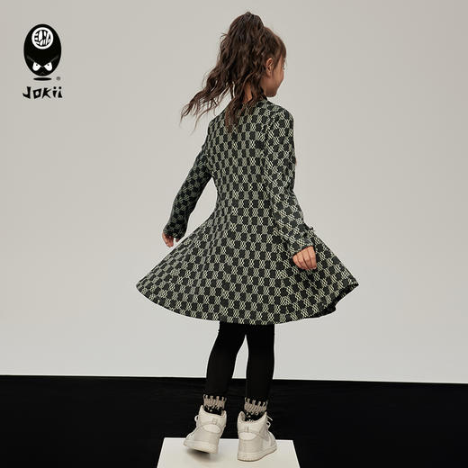 【23秋上新】jokii潮牌童装『月露白连衣裙』女童长袖连衣裙洋气黑白格[福利品] 商品图1