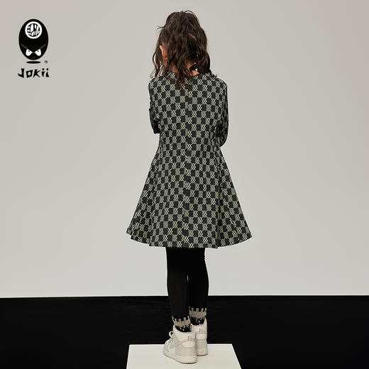 【23秋上新】jokii潮牌童装『月露白连衣裙』女童长袖连衣裙洋气黑白格[福利品] 商品图2