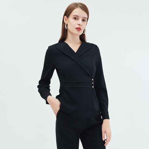 EITIE爱特爱冬季新款时尚干练通勤百搭显瘦翻领上衣女7213904 商品图1