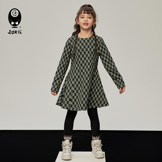 【23秋上新】jokii潮牌童装『月露白连衣裙』女童长袖连衣裙洋气黑白格[福利品] 商品图3