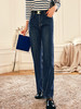 OLrain欧芮儿法式蓝色牛仔裤女春季2023年新款高腰直筒阔腿烟管裤 商品缩略图2