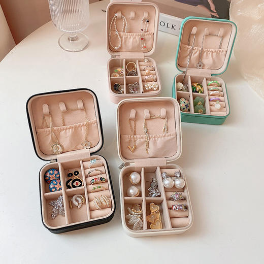 【收纳便携！皮革首饰盒】小精致戒指耳钉耳环小巧便携收纳盒奢华旅行首饰包时尚 商品图1