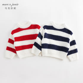 【抗起球】马克珍妮冬装新款 男童女童条纹柔蓝绒圆领毛衣231952