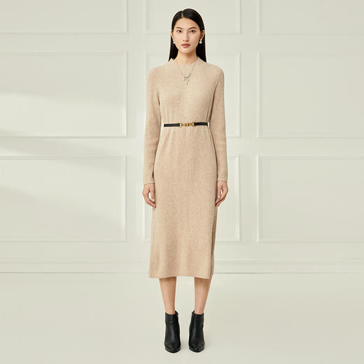 EITIE爱特爱冬季新款半高领针织显瘦修身连衣裙长裙6801519 商品图8