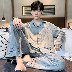 【水洗不易缩水❗️男士纯棉睡衣】睡衣男士双面纯棉长袖开衫宽松大码套装春秋冬家居服男套装男士父亲节礼物新年礼盒年货礼盒