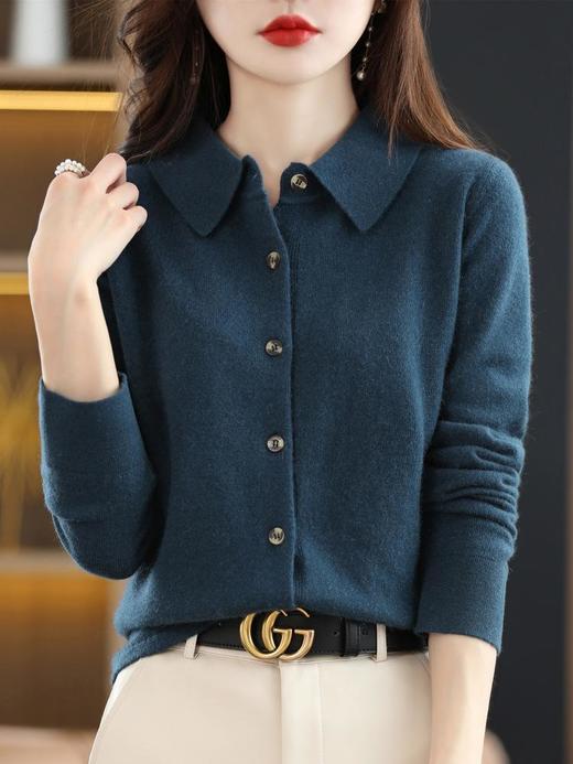 春秋POLO领针织衬衫外搭宽松长袖毛衣开衫气质翻领外套 QH-DMR430 商品图7