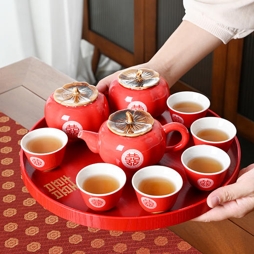 【传统婚庆茶具❗️红色陶瓷伴手礼】中式结婚茶具婚庆喜庆红色陶瓷伴手礼套装整套礼盒改口敬茶杯新人礼盒伴手礼新年礼盒年货礼盒 商品图2