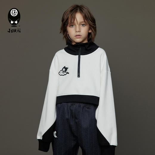 【23秋上新】jokii潮牌童装『鹤上仙长袖Tee』儿童洋气上衣不规则[福利品] 商品图0
