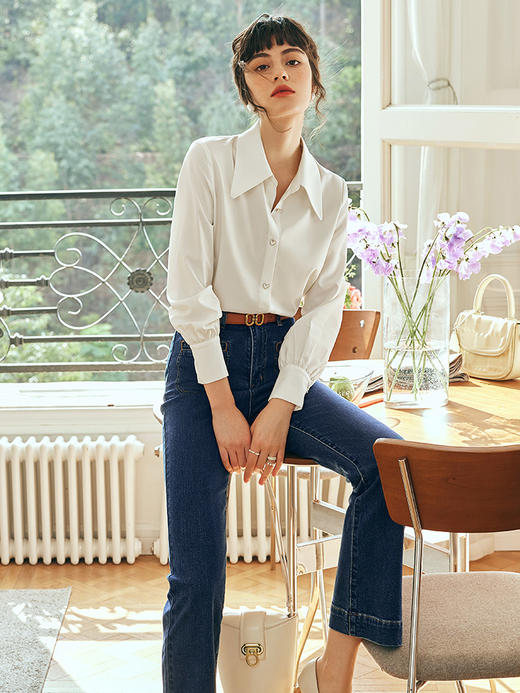 OLrain欧芮儿法式白色长袖衬衫女秋季2023新款气质通勤设计感衬衣 商品图3