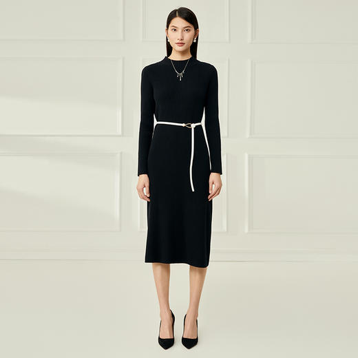 EITIE爱特爱冬季新款半高领针织显瘦修身连衣裙长裙6801519 商品图4