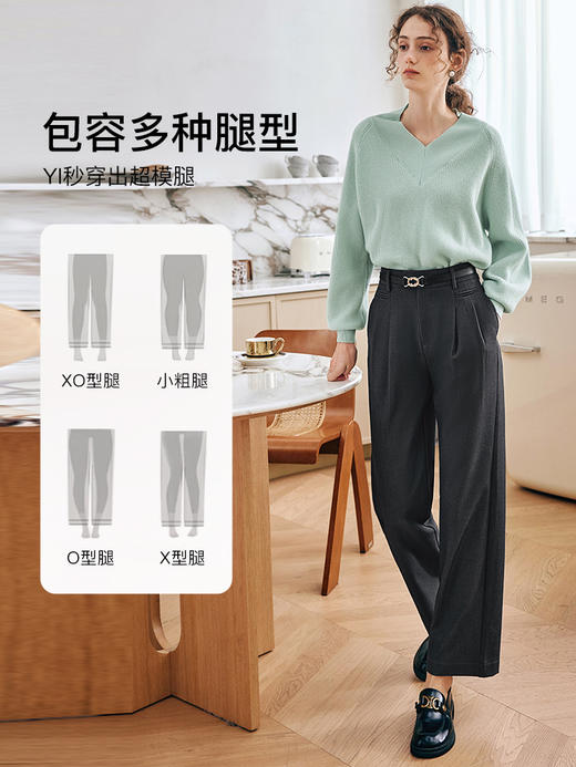 OLrain欧芮儿法式灰色休闲裤女夏季2023年新款高腰直筒阔腿西装裤 商品图0