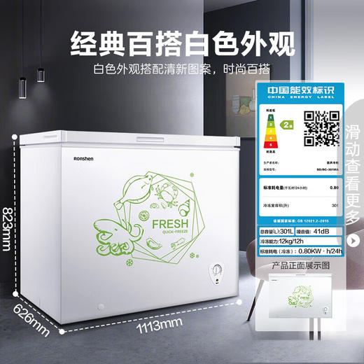 容声（Ronshen） 301升 大容量冰柜 家商两用 冷藏冷冻转换 单温冷柜 厨房雪糕冰箱 大冷冻力BD/BC-301MA 商品图0